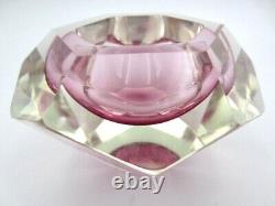 PINK Murano multi-faceted sommerso art glass bowl with label