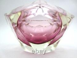 PINK Murano multi-faceted sommerso art glass bowl with label