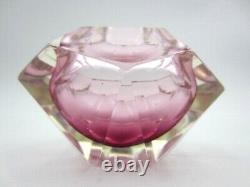 PINK Murano multi-faceted sommerso art glass bowl with label