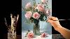 Painting Soft Pink Roses In A Glass Vase Relaxing Acrylic Floral Art Tutorial 137