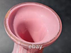Pair Antique 19thC Victorian Pink Cased Spatter Glass Vases Enameled Dragonfly