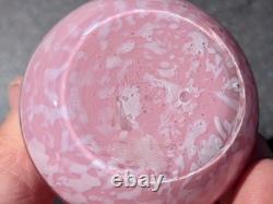 Pair Antique 19thC Victorian Pink Cased Spatter Glass Vases Enameled Dragonfly