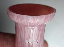 Pair Antique 19thC Victorian Pink Cased Spatter Glass Vases Enameled Dragonfly