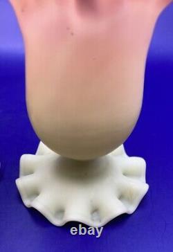 Pair Antique Thomas Webb Queens Burmese Pink and Cream Frilled Rim Glass Vases