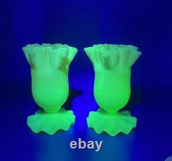 Pair Antique Thomas Webb Queens Burmese Pink and Cream Frilled Rim Glass Vases