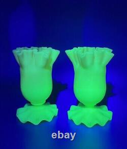 Pair Antique Thomas Webb Queens Burmese Pink and Cream Frilled Rim Glass Vases