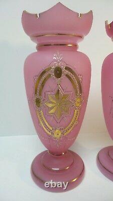 Pair French OPALINE Glass 11.25 Vases, Gilt Decorated, c. 1880-1900