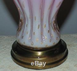 Pair Italian Murano Glass Table Lamps Pink with Gold Flecks Venetian Mid Century