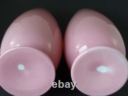 Pair Large Pink Victorian Bohemian Harrach Opaline Glass Vases Enamel Painted Fl