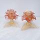 Pair Murano Italy Art Glass Flower Candle Holder Opalescent Gold Rose Pink 1960s