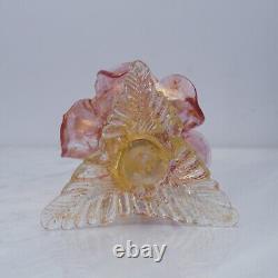 Pair Murano Italy Art Glass Flower Candle Holder Opalescent Gold Rose Pink 1960s