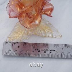 Pair Murano Italy Art Glass Flower Candle Holder Opalescent Gold Rose Pink 1960s