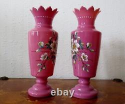Pair Of Antique Pink Opaline Glass Vases