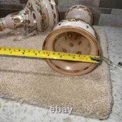 Pair Of Antique Victorian Art Glass Mantle Lusters With Prisms Pink Color