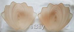 Pair Of Art Deco Period Wall Lights Beautiful Pink Glass Shades Metal Mounts