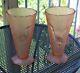 Pair Of Large Antique Art Deco Libochovice Pink Glass Vases Cranes