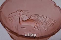 Pair Of Large Antique Art Deco Libochovice Pink Glass Vases Cranes