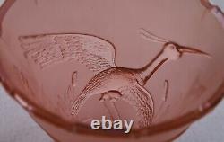 Pair Of Large Antique Art Deco Libochovice Pink Glass Vases Cranes