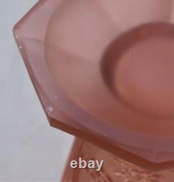 Pair Of Large Antique Art Deco Libochovice Pink Glass Vases Cranes