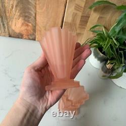 Pair Pink Bagley Frosted Glass Grantham Vases, 4 Catalogue Number 334 1930s