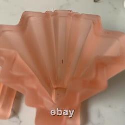 Pair Pink Bagley Frosted Glass Grantham Vases, 4 Catalogue Number 334 1930s