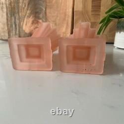 Pair Pink Bagley Frosted Glass Grantham Vases, 4 Catalogue Number 334 1930s