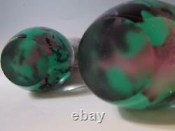 Pair Tim Lazer 1987 Pair Pink Green Black Splash Art Glass Statement Vase 13.5