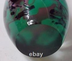 Pair Tim Lazer 1987 Pair Pink Green Black Splash Art Glass Statement Vase 13.5