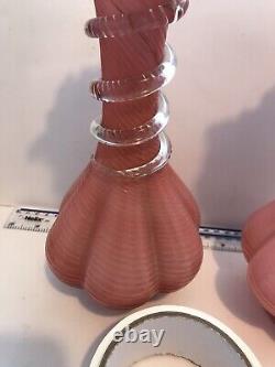 Pair Victorian Massive White/pink cased Glass Vases with Glass Snake 10 Excell