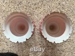 Pair of Antique Pink Cased Glass Mantle Lusters