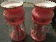 Pair of Beautiful Antique Pink Cased Glass Mantle Lusters