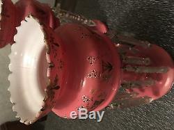 Pair of Beautiful Antique Pink Cased Glass Mantle Lusters