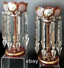 Pair of Exquisite Moser enamel & gilt pink Lusters Glass Bohemian Vase