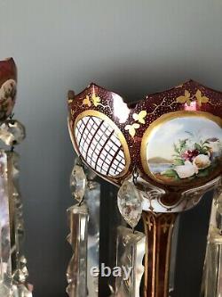 Pair of Exquisite Moser enamel & gilt pink Lusters Glass Bohemian Vase