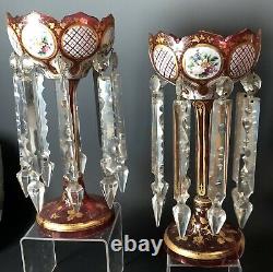 Pair of Exquisite Moser enamel & gilt pink Lusters Glass Bohemian Vase