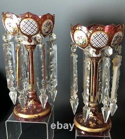 Pair of Exquisite Moser enamel & gilt pink Lusters Glass Bohemian Vase