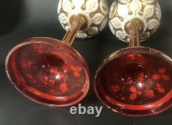 Pair of Exquisite Moser enamel & gilt pink Lusters Glass Bohemian Vase