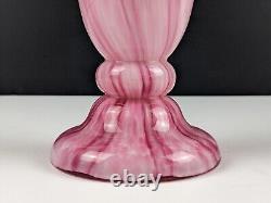 Pair of Large Franz Welz Pink & White Vertical Stripe Glass Vases With Black Rim
