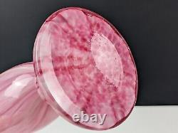 Pair of Large Franz Welz Pink & White Vertical Stripe Glass Vases With Black Rim