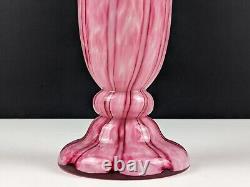 Pair of Large Franz Welz Pink & White Vertical Stripe Glass Vases With Black Rim