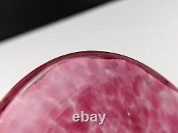 Pair of Large Franz Welz Pink & White Vertical Stripe Glass Vases With Black Rim