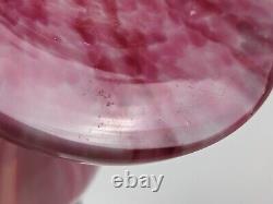 Pair of Large Franz Welz Pink & White Vertical Stripe Glass Vases With Black Rim
