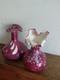 Pair of Vintage Art Glass Vases Cranberry Pink Frilled Studio Glass Decorative