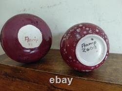 Pair of Vintage Art Glass Vases Cranberry Pink Frilled Studio Glass Decorative