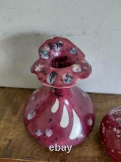 Pair of Vintage Art Glass Vases Cranberry Pink Frilled Studio Glass Decorative
