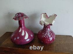 Pair of Vintage Art Glass Vases Cranberry Pink Frilled Studio Glass Decorative