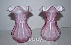 Pair of Vintage Fenton Pink and White Cased Art Glass Vases 1253