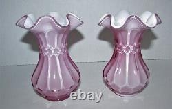 Pair of Vintage Fenton Pink and White Cased Art Glass Vases 1253