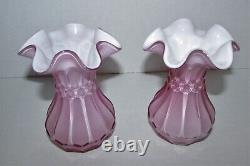 Pair of Vintage Fenton Pink and White Cased Art Glass Vases 1253