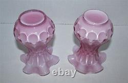 Pair of Vintage Fenton Pink and White Cased Art Glass Vases 1253